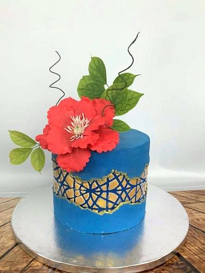 My take on faultline cake with edible flower.. - Cake by Razia
