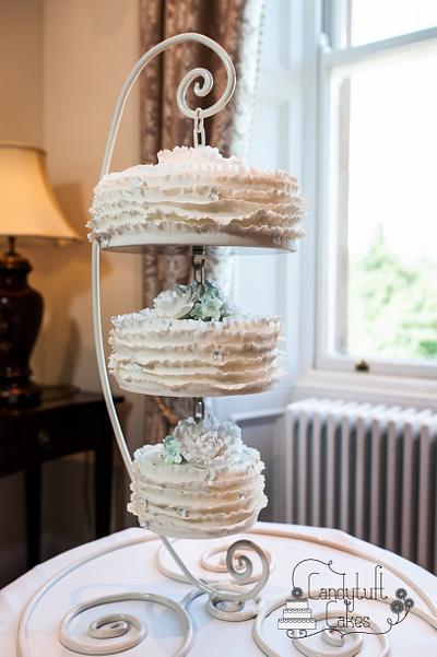 Ruffle hanging cake with sugar peonies, hydrangea and baby's breath - Cake by Kathryn