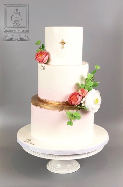 Pink ombré Communion Cake - Cake by Akademia Tortu - Magda Kubiś
