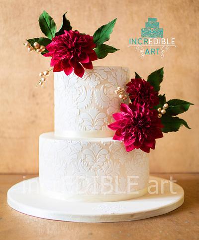 Beauty of Life- Wine red Dahlia wedding cake - Cake by Rumana Jaseel