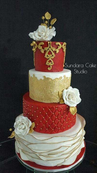 Red, White and Gold Wedding - Cake by Sherikah Singh 