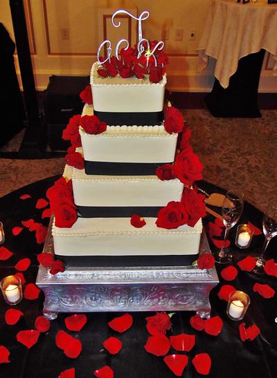 Red and black wedding cake in buttercream  - Cake by Nancys Fancys Cakes & Catering (Nancy Goolsby)