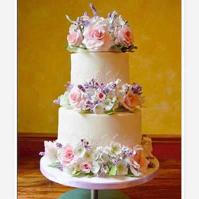 Sugar flowers and lace - Cake by Rebecca Grace