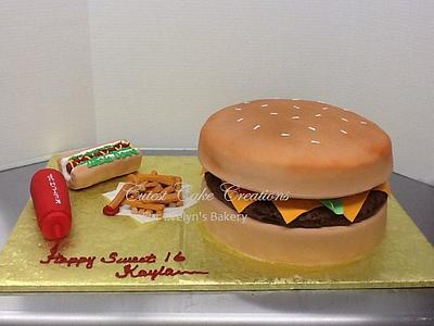 Burger, fries and hot dog anyone?? - Cake by Evelyn Vargas