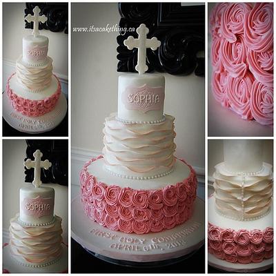 Rosettes & Ruffles Communion Cake - Cake by It's a Cake Thing 