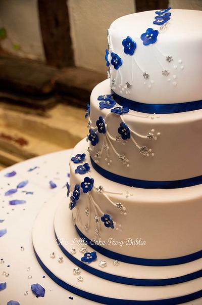 Royal Blue Floral Wedding Cake - Cake by Little Cake Fairy Dublin