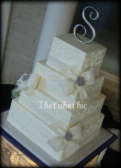 Bows and Bling Wedding Cake - Cake by Misty