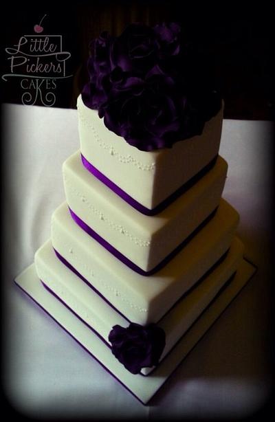 Ivory and purple roses and 4 tiers - Cake by little pickers cakes