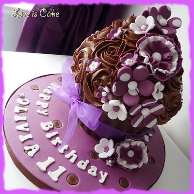 Chocolate, Purple, ruffles, spots and Stripes! - Cake by Helen Geraghty