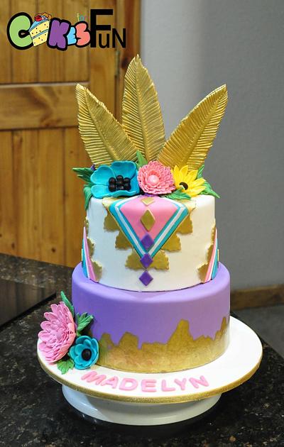 Aztec With feathers and floral - Cake by Cakes For Fun