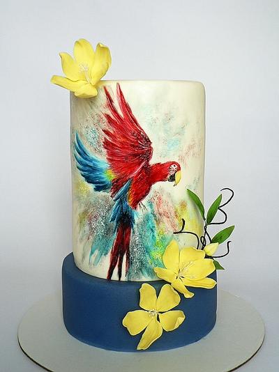 B- Day hand painted parrot cake - Cake by Martina Matyášová