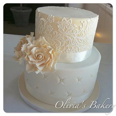 Vintage Lace & Rose Wedding Cake - Cake by Olivia's Bakery