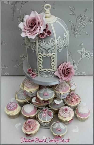 Vintage Birdcage top cake & cupcakes - Cake by Fancie Buns