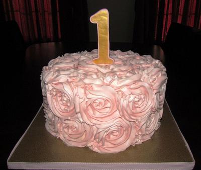 Pink Rosettes with Gold 1 topper - Cake by Jaybugs_Sweet_Shop