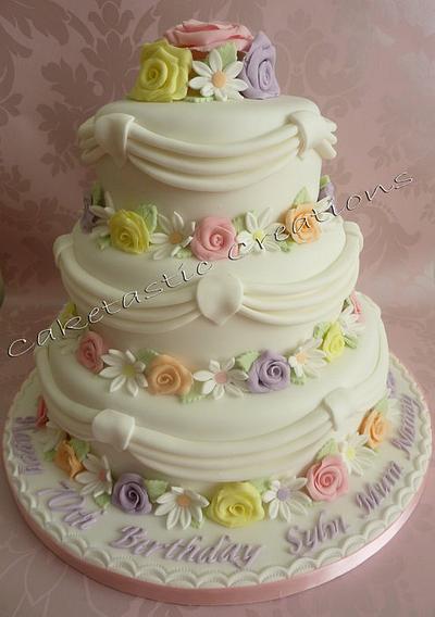 3 Tier Swags & Flowers Cake - Cake by Caketastic Creations