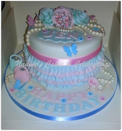 Pink & Blue Frills & Pearls - Cake by NADINESCAKES2012