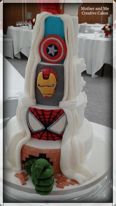 Super Hero Reveal Wedding Cake  - Cake by Mother and Me Creative Cakes