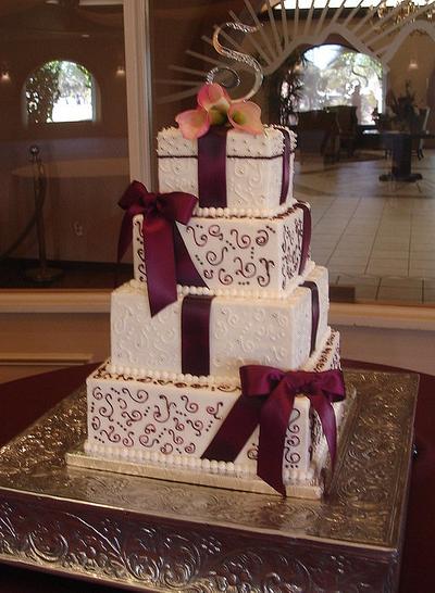 Burgundy Scrolls and Bows - Cake by cheryl arme