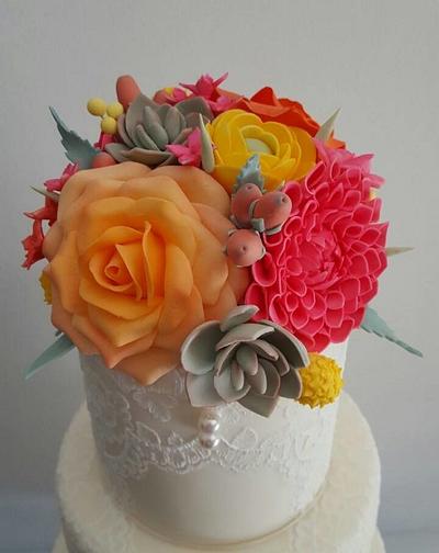 Vintage Lace and Succulents - Cake by TiersandTiaras