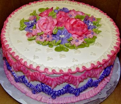 Chevron and flowers buttercream cake - Cake by Nancys Fancys Cakes & Catering (Nancy Goolsby)