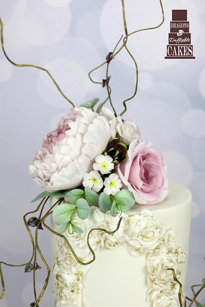 Antique Rose Wafer paper wedding cake - Cake by Dragons and Daffodils Cakes