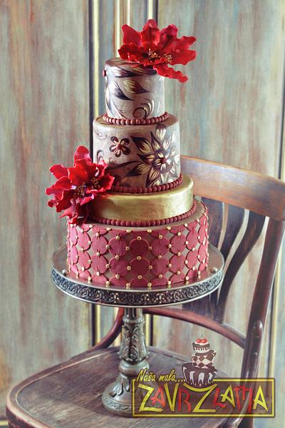 Burgundy Gold Wedding Cake - Cake by Nasa Mala Zavrzlama