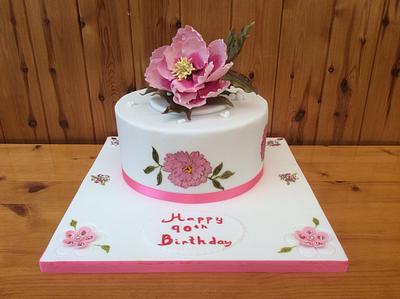 90th Birthday Peony Cake - Cake by Rebecca's Tastebuds