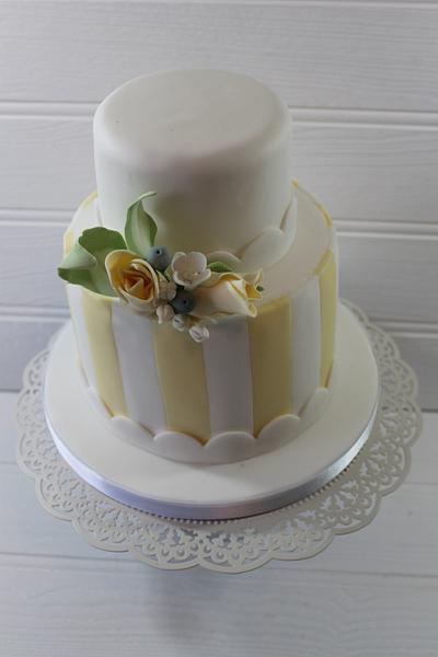 Yellow & white stripe cake with Sugar flowers  - Cake by Molly69