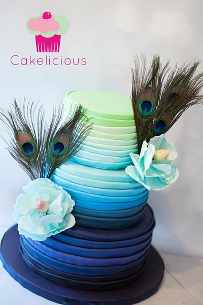 Ombre Peacock Wedding Cake with Sugar Fantasy Magnolias - Cake by Rebekah Naomi Cake Design