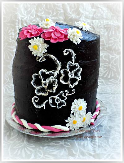 Brush Embroidery on a Double Barrel - Cake by Jeny John