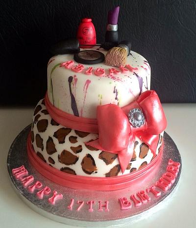 Leopard print 2 tier with make up - Cake by Joness Cakes