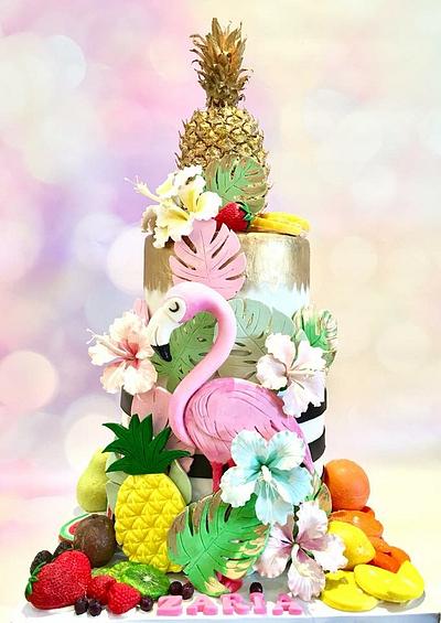 Flamingo and fruits cake  - Cake by Tiers of joy 