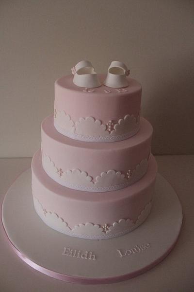 3 tier girls shoes christening cake  - Cake by Tillymakes