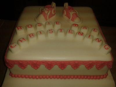 Christening cake pink can be made in blue also - Cake by Deborah Wagstaff