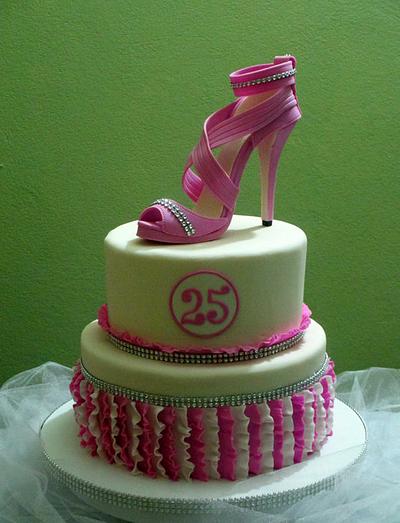 Birthday cake with gumpaste shoe topper - Cake by Sharlene