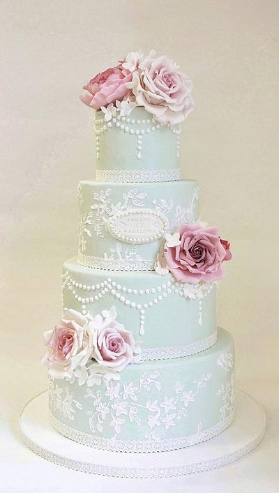 Wedding cake in pink and mint. - Cake by Sannas tårtor