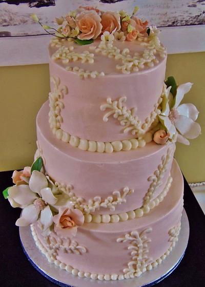 Blush Buttercream wedding cake - Cake by Nancys Fancys Cakes & Catering (Nancy Goolsby)