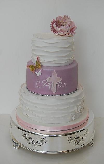 Ruffled Communion Cake  - Cake by It's a Cake Thing 