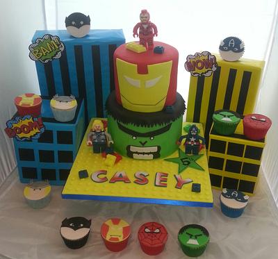 My Sons 5th Birthday Superhero cake & cupcakes - Cake by Kate