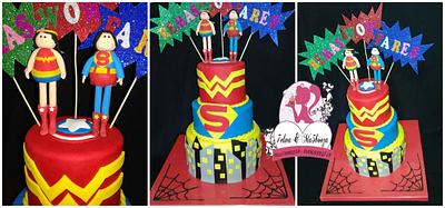 Funny wonder woman & super man  - Cake by Zahraa Fayyad