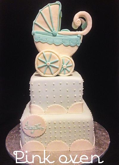 Carriage baby shower cake - light blue - Cake by Pink Oven