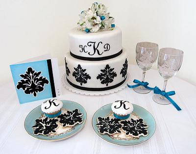 Black and White Damask Wedding Cake, Cookies, and more - Cake by Pazzles