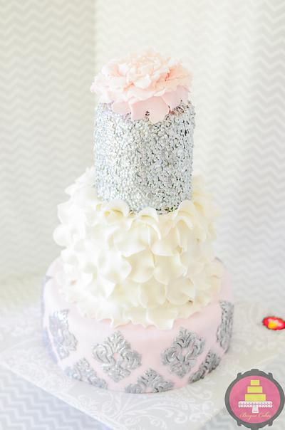 Shiny Blush Damask Bridal Shower Cake - Cake by Radhika Bhasin