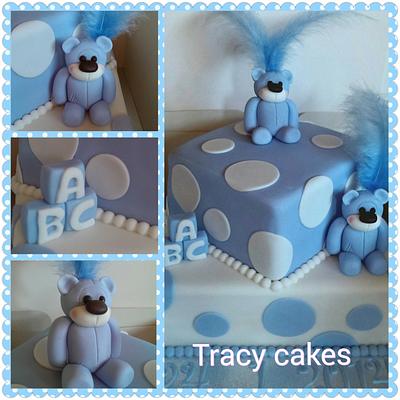 Twin boy Teddy Baby Shower cake - Cake by Tracycakescreations