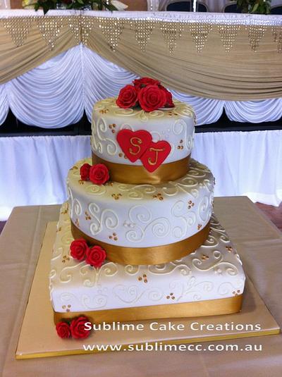 GOLD AND RED WEDDING CAKE - Cake by Sublime Cake Creations