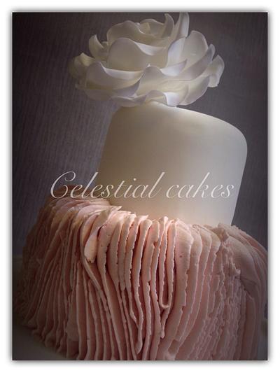 Pink ribbon ruffle  - Cake by Celestial Cakes