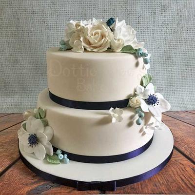 Blue Floral Wedding - Cake by Karen Bryant