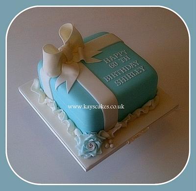 60th Birthday Tiffany Blue Parcel Cake - Cake by Kays Cakes