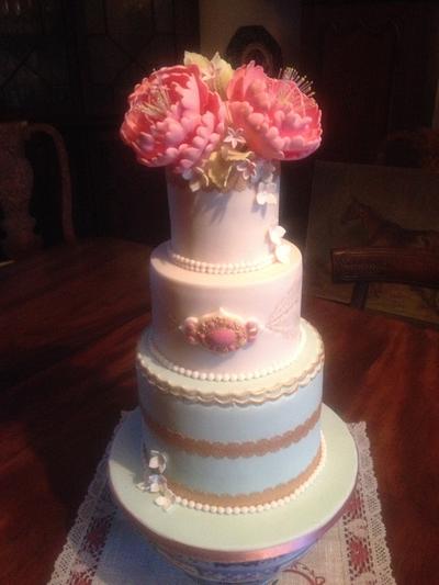 Peony rose and gold accents wedding cake - Cake by maud