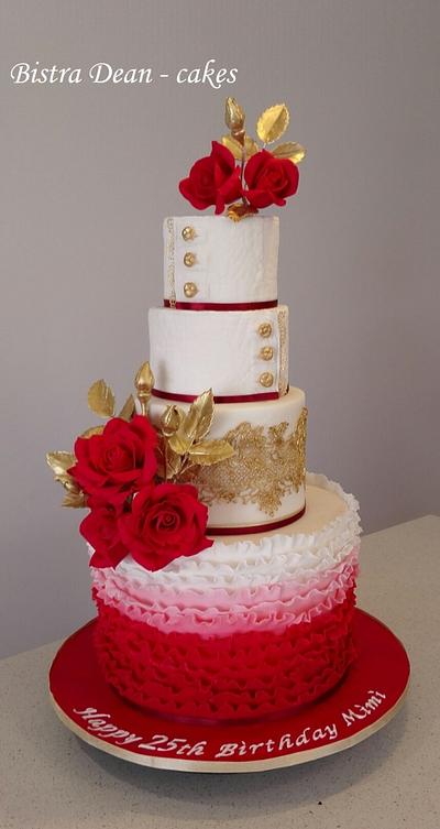Red roses and gold ... - Cake by Bistra Dean 